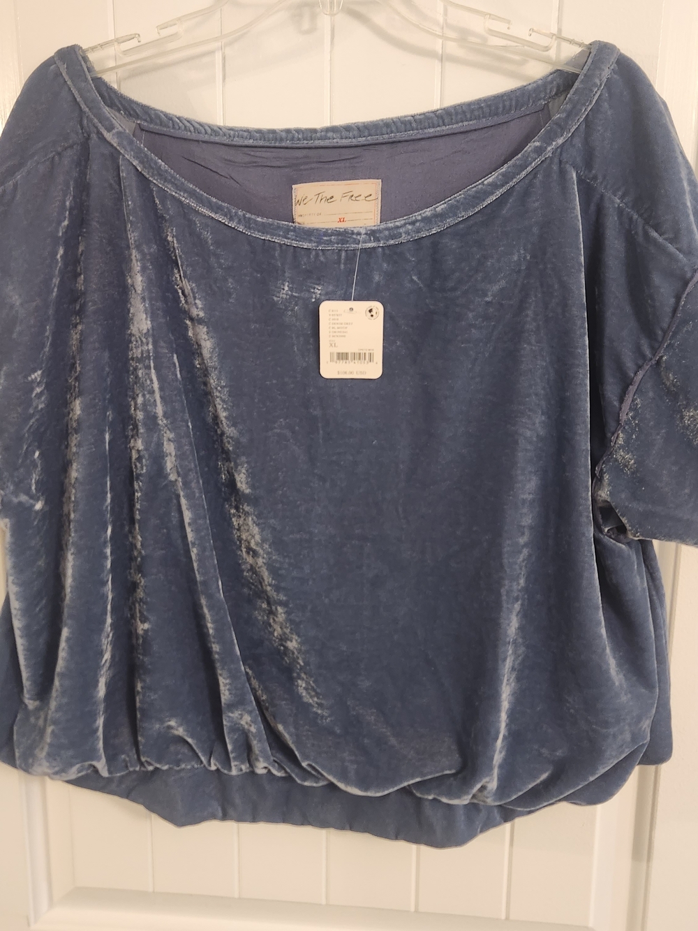 NWT We The Free Washed Blue Velvet Short Sleeve Top